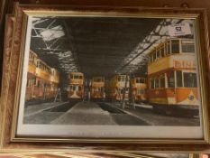 A set of six colour photographs : Binns Trams, each 20 cm x 30 cm, framed as a set.