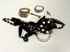 A quantity of costume jewellery and a gent's cluster ring etc