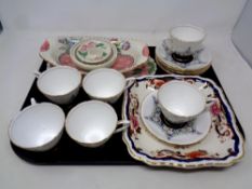 A tray of ceramics including Masons dish, Maling ware,