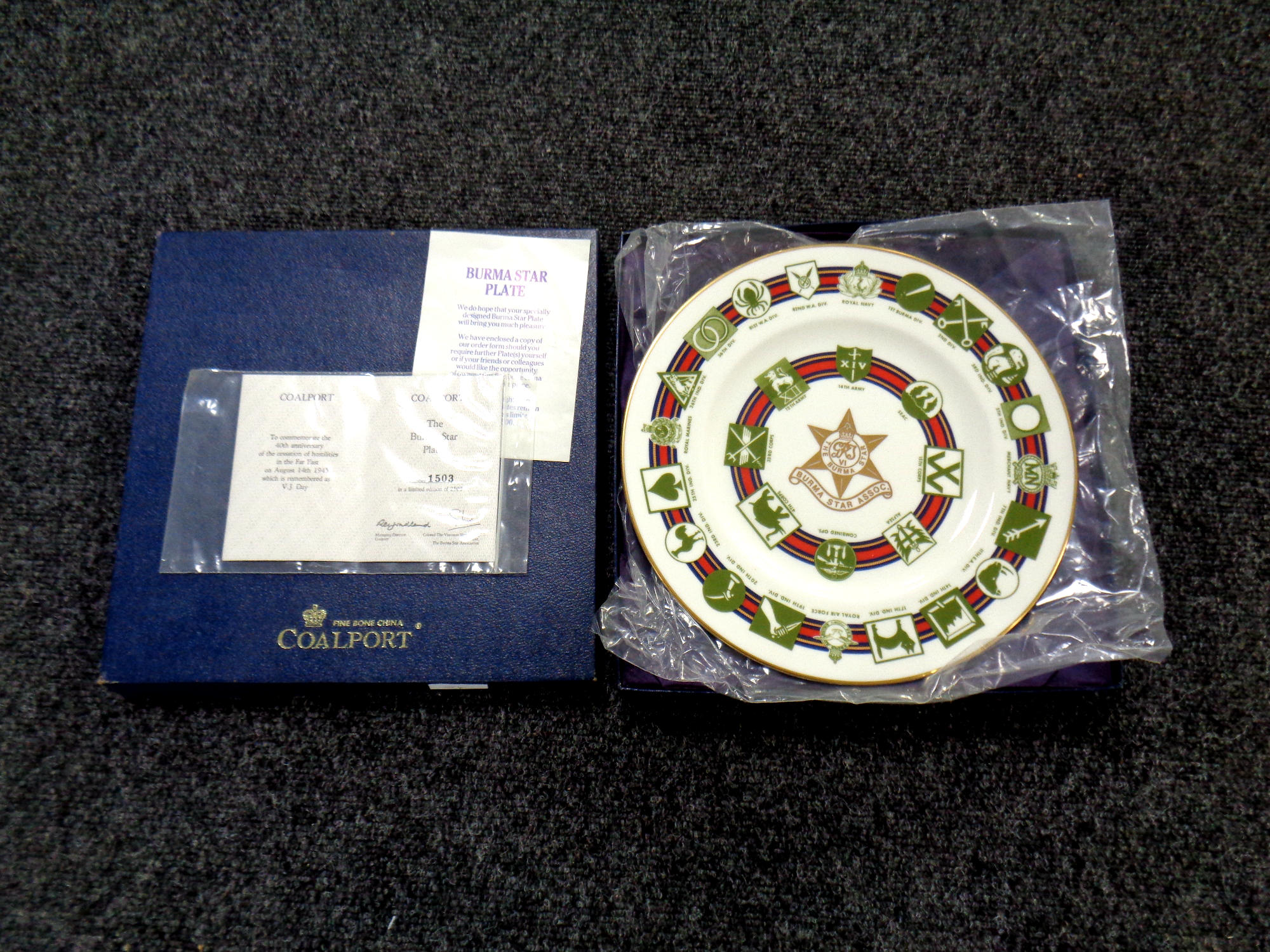 A Coalport commemorative plate, The Burma Star,