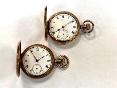 Two gold plated full hunter pocket watches.