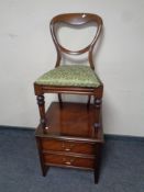 A Victorian mahogany balloon back chair and an inlaid mahogany lamp table