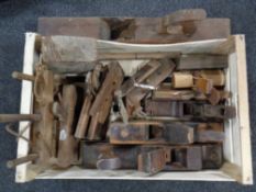 A box of vintage wood working tools - mallet,