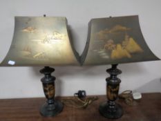 A pair of Japanese mixed metal table lamps with matching shades together with an Art Deco light