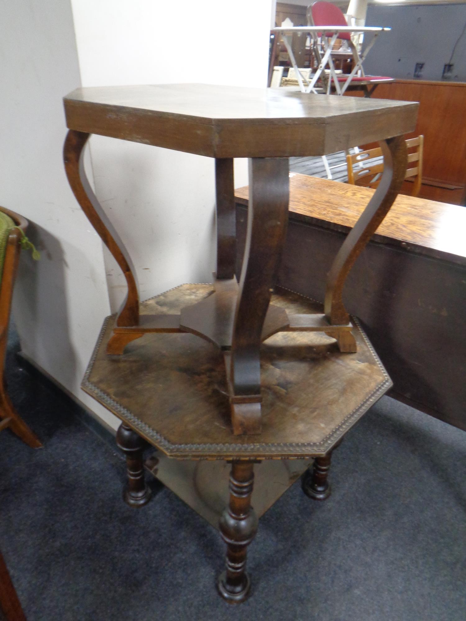 A 20th century beech octagonal occasional table together with a further Art Deco occasional table