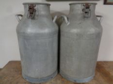 A pair of vintage aluminium milk churns (no lids)