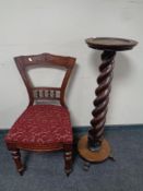 A 19th century mahogany dining chair together with a mahogany barley twist column torchere