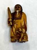 A Japanese carving depicting a Gentleman holding a parasol, height 50 mm.