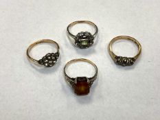 Four 9ct gold and silver dress rings. (4) CONDITION REPORT: 10.9g gross.
