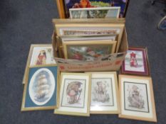 A box of quantity of framed needlework pictures