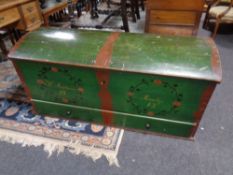 A 19th century painted dome topped shipping trunk fitted a drawer