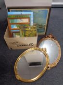 A box of framed and un-framed oils on boards - landscapes, seascapes, animals etc,