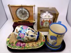 A tray of assorted ceramics, Handcocks Ivory ware tankard, Paragon twin handled mug,