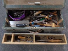 A vintage joiner's tool box of hand tools