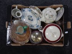 A box of assorted ceramics - J & G Meakin tureen, teapots, Portmeirion vase,