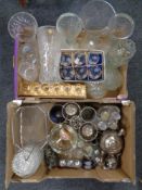 Two boxes of assorted glass ware - French crystal vases, plated ware,