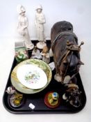 A tray of ceramics - Melba Ware, shire horses, Florence Deco style figures, Doulton dish,