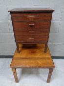 A mid century rosewood four drawer chest (A/f) together with a similar square occasional table