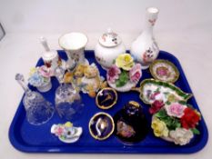 A tray of assorted ceramics - Aynsley, Somerset, cabinet china, Limoges dishes, glass hand bells,