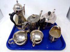 A tray of three piece Barker & Company plated tea service and other plated tea wares (6)