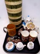 A tray of assorted ceramics - West German vase, Aynsley vase, Sadler Henry VIII teapot,