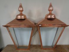 A pair of copper wall mounted lanterns (electrified)