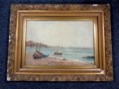 A 19th century watercolour study depicting boats off a coastline, signed Laidlaw,