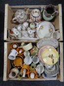 Two boxes of antique and later ceramics - tea pots, dressing table set, Royal Almat tea ware,