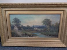 J Stone (19th century) an oil on canvas depicting a rural dwelling, 60 cm x 29 cm,