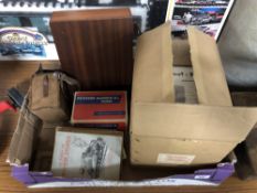 A box of Halinamat semi automatic projector, boxed, slide box, Brownie camera, Patterson viewer,