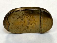 A 19th century brass snuff box marked Jas. Y.