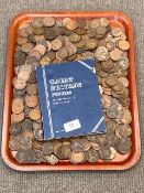 A large quantity of copper one penny coins, mostly early 20th century.