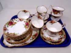 A tray of twenty pieces of Royal Albert Old Country Roses tea china