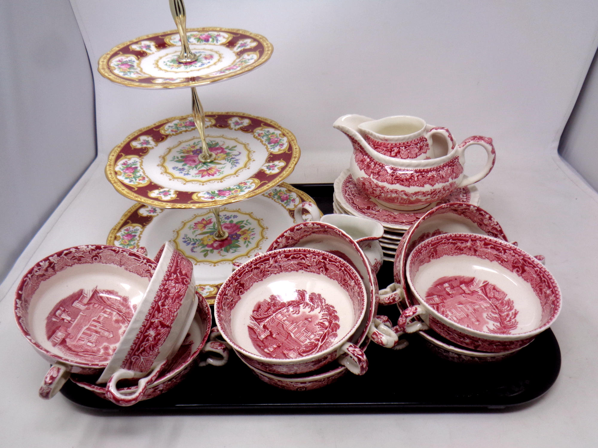 A tray of Royal Albert triple bone china cake stand,