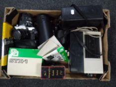 A box of photographic equipment - Fujica camera, lenses, projector,