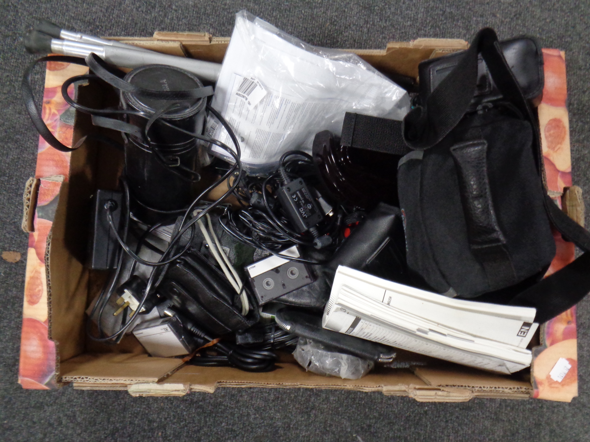 A box of JVC digital video camera, Fuji film digital camera, Sigma lenses,