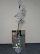 A contemporary chrome metal five way floor lamp together with a gilt framed bevelled edge mirror