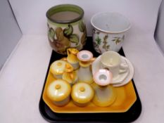 A tray of Limoges planter, Langley Pottery planter, eight piece antique trinket set,