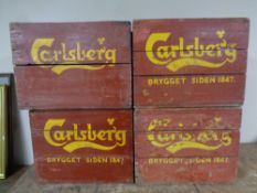 Four vintage Carlsberg crates