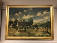 Continental school : oil on canvas, thatched cottage,