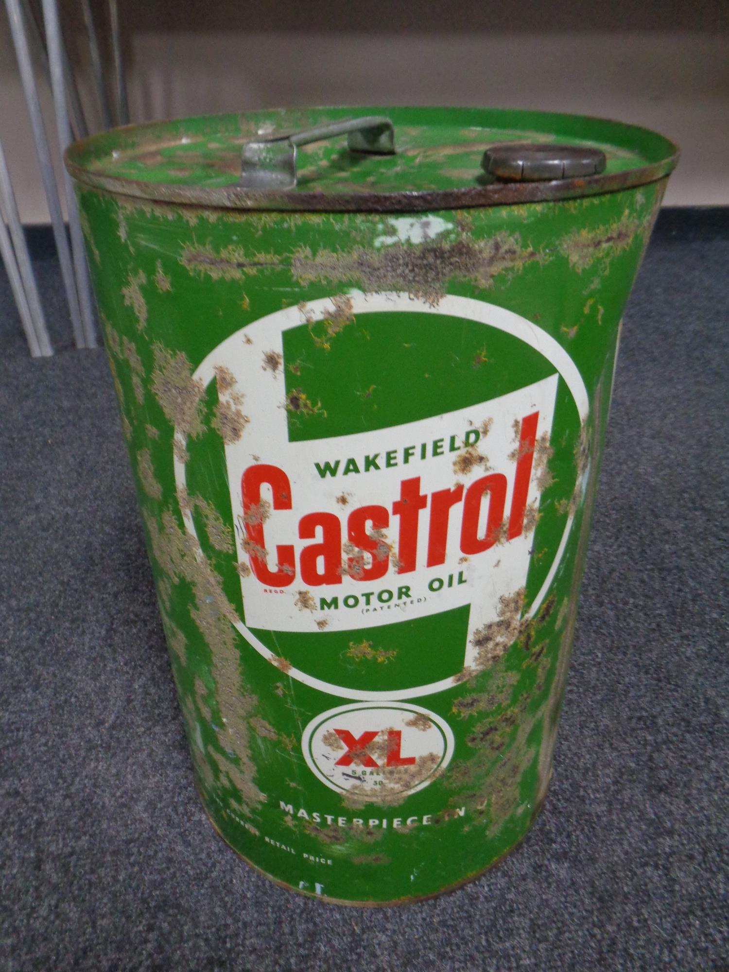 A Castrol motor oil five gallon oil drum