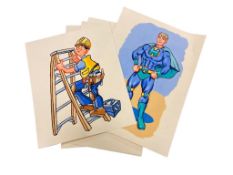 John Coatsworth : Ten original watercolour sketch drawings, each approximately 25 cm x 30 cm.