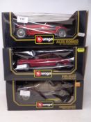 Three Burago Diamonds 1:18 die cast cars - Alpha Romeo 8C2300 Monza 1931,