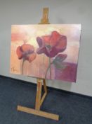 A Windsor and Newton artist's easel together with a wall canvas - Peonies