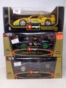 Three Burago 1:18 die cast cars - Ferrari F40 1987,