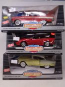 Three Ertl American Muscle 1:18 Collectors Edition die cast cars - 1957 Chevy Belle Air Sport Coupe,