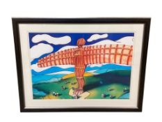 After John Coatsworth : Angel of the North, colour print, 84 cm x 59 cm, framed.