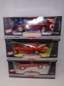 Three Ertl American Muscle Collection 1:18 die cast cars - 1963 Corvette Sting Ray,