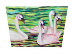 Contemporary School : Study of swans, oil on canvas, 120 cm x 93 cm.