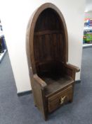 A stained pine dome topped hall chair fitted with drawer beneath